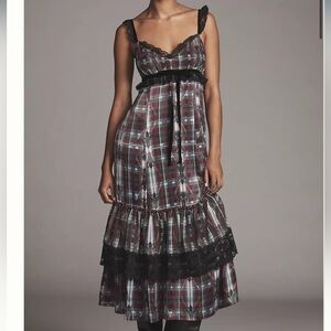 Anthropologie NWT V-Neck Lace-Trim Midi Dress